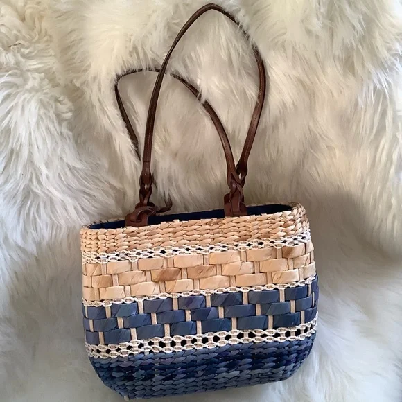 Straw Hand Woven Top Zip Boho Bohemian Purple Tan Purse That’s Lined - Picture 2 of 9